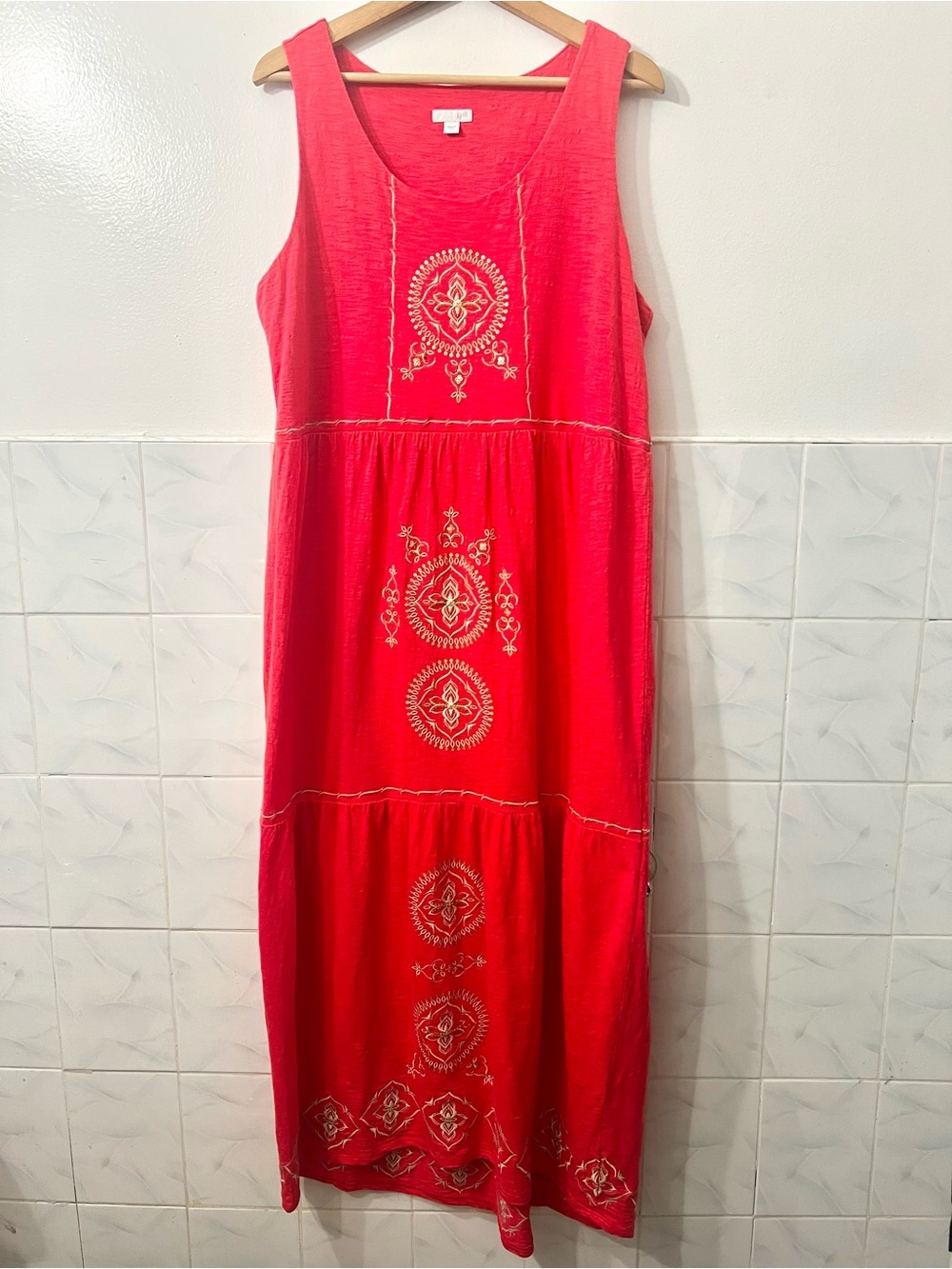 Sleeveless Red Embroidered Maxi Dress